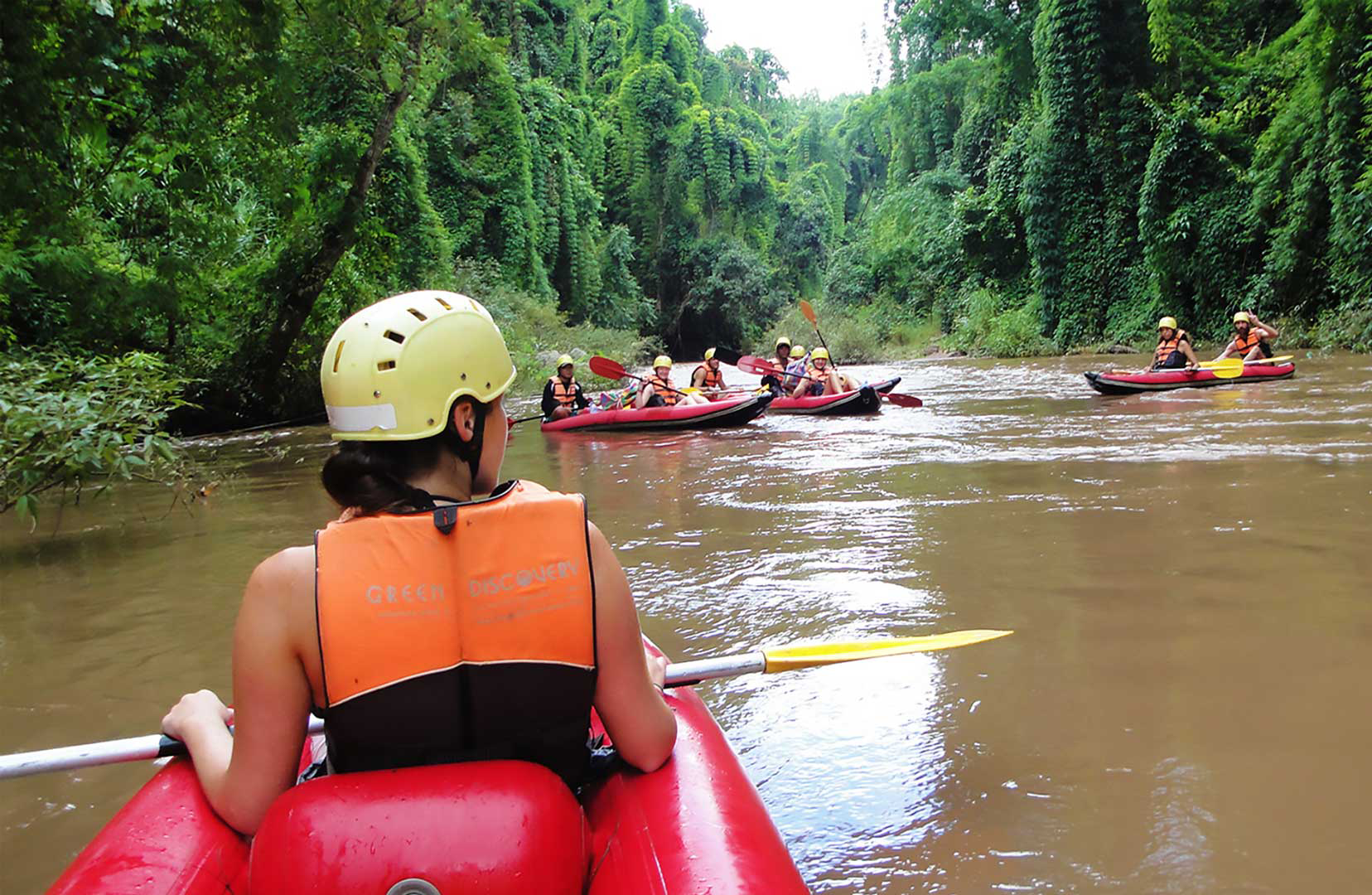 Trek and Kayak with Boat ride, Muangnoi village, Cave, & Tad Mok Waterfall - 1 Day